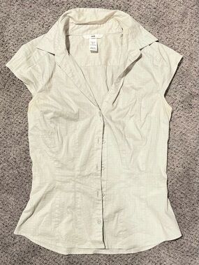 Y2K H&M Ivory Fitted Notched Collar Blouse US 4